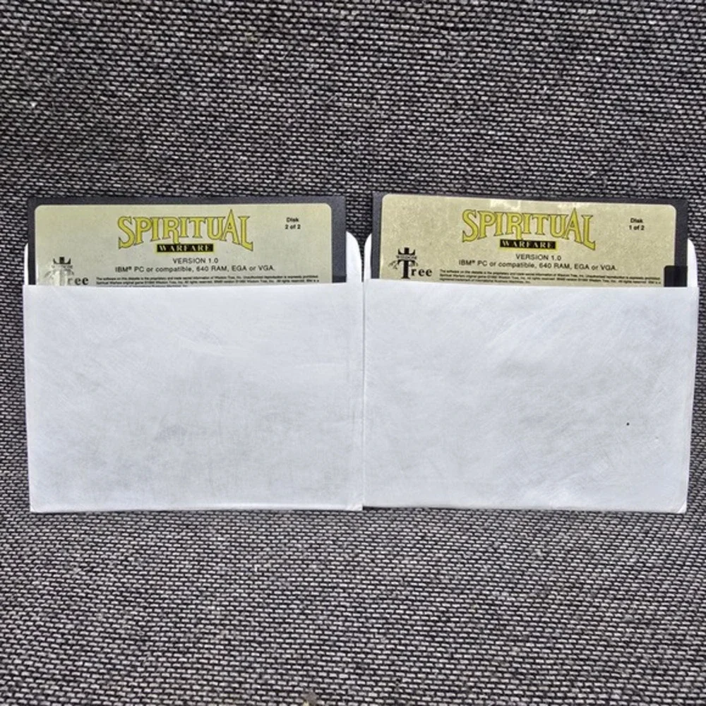Wisdom Tree Spiritual Warfare PC Game 5.25 Floppy Disks 1992 Black Good Vintage‎